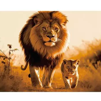 Рамка Львы Животные Diy Наборы для рисования по номерам для взрослых Настенный рисунок на холсте Акриловая краска для украшения дома 40x50 см 40x50cm NO Frame