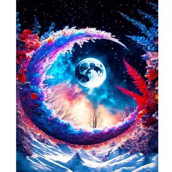 Рамка Картина своими руками по номерам Лунный Фэнтези Пейзаж для взрослых Картина по номерам Акриловая краска Картина на холсте Подарок для домашнего декора 40x50 40x50cm NO Frame
