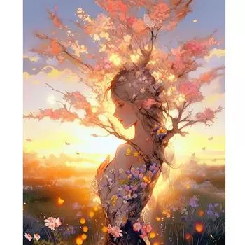 Рамка-раскраска по номеру, дерево, пейзаж, ручная роспись, наборы для рисования, холст, картина для девочек, фотографии для украшения дома 40x50 см 40x50cm NO Frame