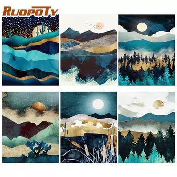 Рамка Ruopoty DIY, краска, цифровой абстрактный акрил на холсте, настенная картина, цифровой горный и морской пейзаж, гостиная 40x50cm NO Frame