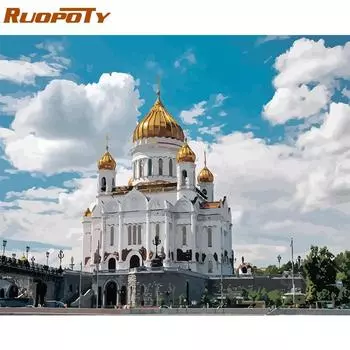 Рамка RUOPOTY, картина «сделай сам», картина по номерам, пейзаж, современная настенная художественная картина, украшение для дома, ручная роспись, холст по номерам, искусство 40x50CM NO Frame