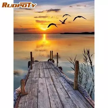 Рамка RUOPOTY, картина «сделай сам», картина по номерам, закат, морская раскраска по номерам, акриловая картина на холсте, ручная роспись, искусство рисования