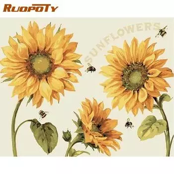 Рамка RUOPOTY, картина «сделай сам», набор для рисования по номерам, цветы, современная настенная художественная картина, холст по номерам для домашнего декора, искусство