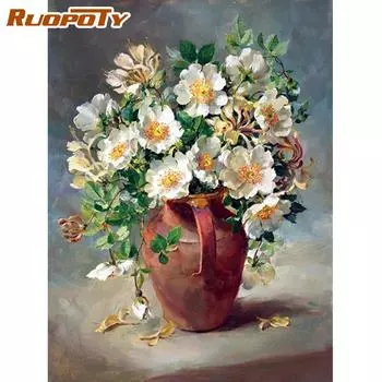 Рамка RUOPOTY, картина «сделай сам», винтажная картина с цветами, краска по номерам, акриловая краска на холсте для подарка «сделай сам»