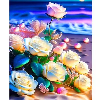 Рамка RUOPOTY, краска по номерам для взрослых, наборы цветов розы, акриловая легкая картина по номерам, пляжный пейзаж для стены, домашний декор 40x50cm NO Frame