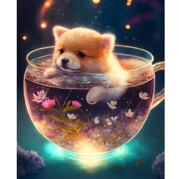 Рамка RUOPOTY, краска по номерам для взрослых, начинающих, собака в чашке, подарок «сделай сам», холст, картина, наборы акриловых красок, рисунок, подарок «сделай сам» 40x50cm NO Frame