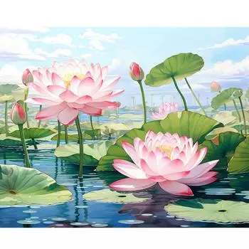 Рамка RUOPOTY, краска по номерам, китайские акриловые краски лотоса, картина ручной работы по номерам, картина с цветами, домашний декор 40x50 см 40x50cm NO Frame