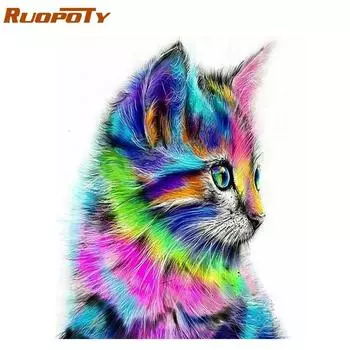 Рамка RUOPOTY, красочная картина по номерам, набор животных, акриловая краска «сделай сам», настенная живопись по номерам, ручная роспись для домашнего декора 40x50CM NO Frame