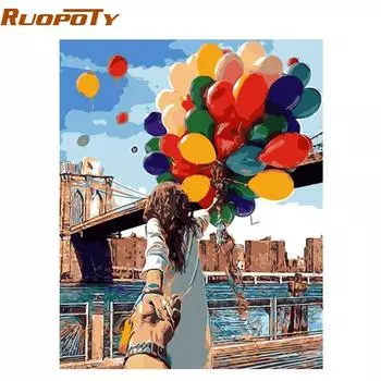 Рамка RUOPOTY, красочный воздушный шар, любовник, сделай сам, картина по номерам, настенное искусство, домашний декор, современный уникальный дизайн для свадебного украшения 40x50 см 40x50CM NO Frame