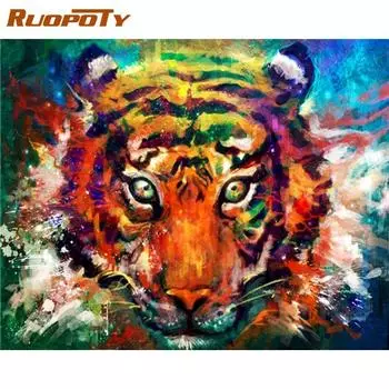 Рамка RUOPOTY, набор для рисования по номерам, раскраска тигра по номерам, современная настенная художественная картина по номерам для домашнего декора 40x50CM NO Frame