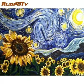 Рамка RUOPOTY, наборы для рисования по номерам для взрослых, звездное небо, современное настенное искусство, акриловый холст по номерам, Diy, домашний художественный подарок 40x50CM NO Frame