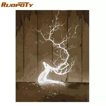 Рамка RUOPOTY, Рождественский подарок, олени, животные, сделай сам, картина по номерам, современная ручная роспись, уникальный подарок для дома, настенная живопись