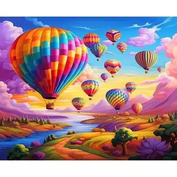 Рамка RUOPOTY Schilderij Op Number Heteluchtballon Voor Volwassenen Handgeschilderde Regenboog Landschapsverf Op Number Diy Gift Home Decor 40x50cm NO Frame