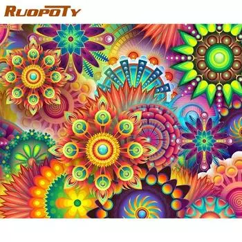 Рамка RUOPOTY, сделай сам, картина по номерам, красочные цветы, картина по номерам для взрослых, современные настенные художественные декоры, ручная роспись, подарок своими руками 40x50CM NO Frame