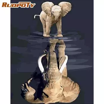 Рамка RUOPOTY, сделай сам, картина по номерам, слоны, животные, акриловая раскраска по номерам, краска на холсте, ручная роспись, картина маслом 40x50CM NO Frame