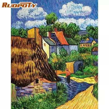 Рамка RUOPOTY, сделай сам, картина по номерам, пейзажная картина для взрослых, современный настенный художественный декор, ручная роспись, подарок «сделай сам», 40x50 см 40x50CM NO Frame