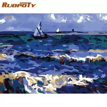 Рамка RUOPOTY, сделай сам, картина по номерам, пейзажная картина по номерам для взрослых, акриловые настенные художественные декоры, ручная роспись, подарок своими руками 40x50CM NO Frame