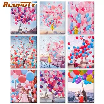 Рамка RUOPOTY, сделай сам, картина по номерам, воздушный шар, акриловая краска на холсте, ручная роспись, раскраска по номерам для Diy Art 40x50cm NO Frame
