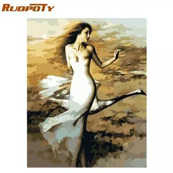 Рамка RUOPOTY, сделай сам, картина по номерам, рисунок, современное настенное искусство на холсте для домашнего декора, произведение искусства 40x50CM NO Frame