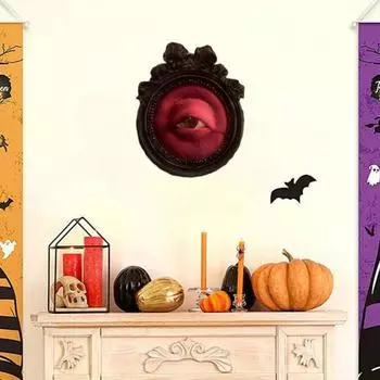 Рамка с изображением глаза дьявола, настенное украшение для дома, офиса, гостиной, вечеринки на Хэллоуин, дома с привидениями, настенное искусство, жуткие глаза призрака, настенный портрет, орнамент красный