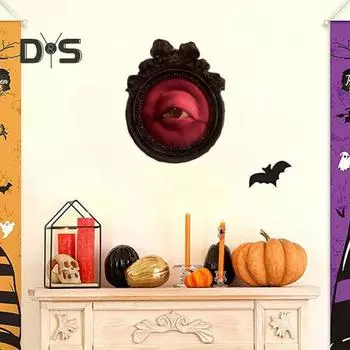 Рамка с изображением глаза дьявола, настенное украшение для дома, офиса, гостиной, вечеринки на Хэллоуин, дома с привидениями, настенное искусство, жуткие глаза призрака, настенный портрет, орнамент синий