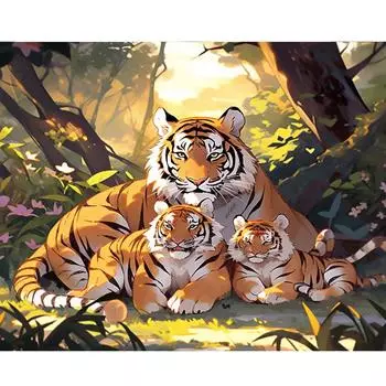 Рамка с изображением тигра и животного, картина по номерам, наборы для взрослых, настенное искусство, подарок, акриловая краска на холсте для украшения дома, поделки 40x50 см 40x50cm NO Frame