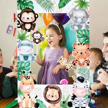 Рамка с изображением животных джунглей, фотореквизит, скатерть, декор для вечеринки по случаю дня рождения, для дома, для детей, для детского душа, товары для вечеринки в стиле сафари
