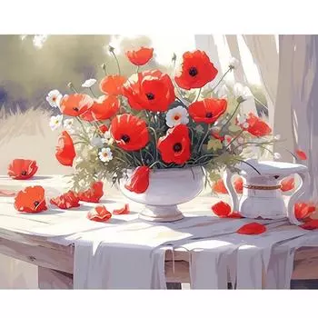 Рамка с красными цветами, наборы красок по номерам для взрослых, акриловая картина на холсте для начинающих с цифрами для декора стен дома своими руками, 40x50 см 40x50cm NO Frame