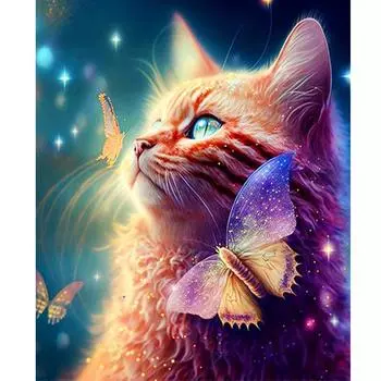 Рамка «сделай сам», картина по номерам для взрослых, стартовые наборы, кошки и бабочки, животные, ручная работа, настенная картина с номерами, акриловая краска, произведение искусства для 40x50 40x50cm NO Frame