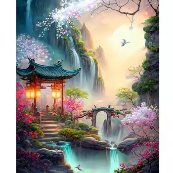 Рамка «сделай сам», картина по номерам для взрослых, горный водопад, пейзаж, ручная роспись, картина с номерами для украшения дома 40x50 40x50cm NO Frame