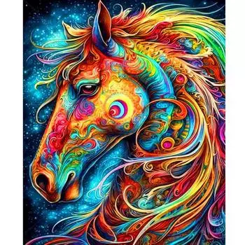 Рамка «сделай сам», картина по номерам для взрослых, наборы, красочные лошади, животные, ремесла, цифры, стартовый набор для рисования для домашнего декора 40x50 см 40x50cm NO Frame