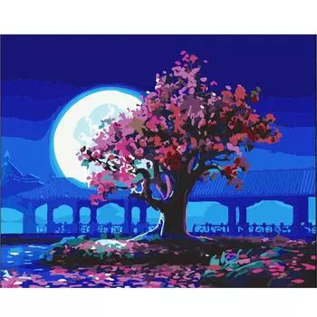 Рамка «сделай сам», картина по номерам для стартового набора, маркер «дерево и луна» по номерам, пейзаж для дома, настенный художественный декор 40x50 40x50cm NO Frame