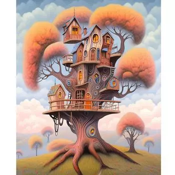 Рамка «сделай сам», картина по номерам для взрослых, комплект, дом на дереве, настенное искусство, пейзаж ручной работы, подарок «сделай сам», для домашнего декора стен 40x50 см 40x50cm NO Frame