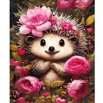 Рамка «Сделай сам» Краска по номерам Ежик с цветами Наборы для взрослых Картина по номерам Акриловая краска с кистями Поделки своими руками для дома Настенная картина 40х50 40x50cm NO Frame