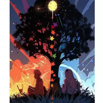 Рамка «сделай сам», наборы для рисования по номерам для взрослых, для начинающих, мультяшная картина «дерево и любовник», настенное искусство, домашний декор для подарка «сделай сам», 40x50 см 40x50cm NO Frame