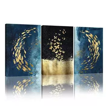 Рамка Скандинавская Золотая Черная Рыба Бабочка Настенное Искусство Холст Плакат Печать Холст Картины Декоративная Картина для Декора Гостиной 21cm30cm NoFrame