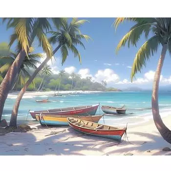 Рамка Современная картина «сделай сам» по номерам Пляжная лодка Пейзаж Акриловая краска по номерам для взрослых Наборы для домашнего декора 40x50 см 40x50cm NO Frame