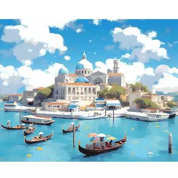 Рамка Венеция «сделай сам», картина по номерам для взрослых, наборы, ручная работа, пейзажная картина, настенное искусство, акриловая краска по номерам, холст, картина для 40x50 см 40x50cm NO Frame