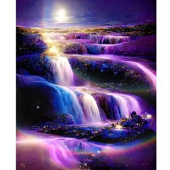 Рамка «Водопад», картина по номерам для взрослых, наборы, картина «Луна, ночь» с цифрами, стартовый набор для подарка своими руками, домашнее настенное искусство, 40x50 см 40x50cm NO Frame
