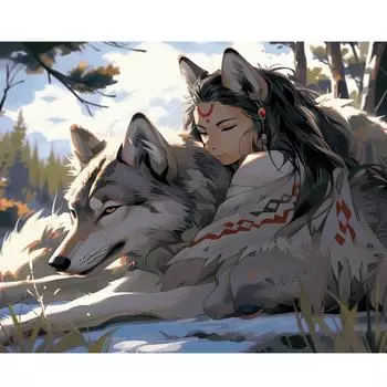 Рамка Волк и девочка, картина по номерам для взрослых, наборы, ручная роспись на холсте, рисунок, раскраска по номерам для дома, настенное искусство 40x50 см 40x50cm NO Frame