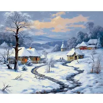Рамка Зимняя картина DIY Картина по номерам Наборы для взрослых Пейзаж Снег Сельская местность Настенная картина Акриловый холст для домашнего декора 40x50 см 40x50cm NO Frame
