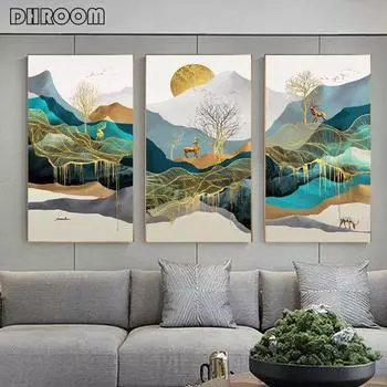 Рамки на холсте, роскошная современная пейзажная печать, золотой олень, абстрактная настенная картина для украшения гостиной, домашний плакат 20cm40cm NoFrame