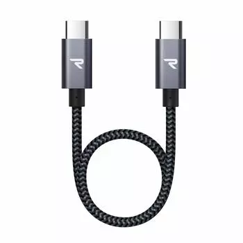 RAMPOW USB Type C кабель короткий черный легкий для сверхбыстрой передачи данных поддерживает высокоскоростную передачу данных прочный нейлоновый USBC USBC кабель iPhone 16 зарядка 15