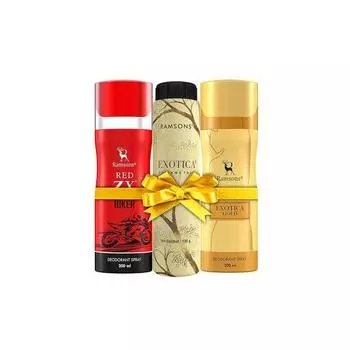 RAMSONS Deo Talc Combo | 1 Exotica Gold Дезодорант-спрей - 200 мл | 1 Red ZX - Biker Дезодорант-спрей - 200 мл | 1 Exotica Perfume Talc - 100 г