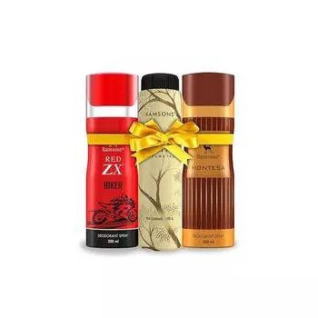 RAMSONS Deo Talc Combo | 1 Red ZX - Biker Deodorant Spray - 200 мл | 1 Montessa Deodorant Spray - 200 мл | 1 Exotica Perfume Talc - 100 г