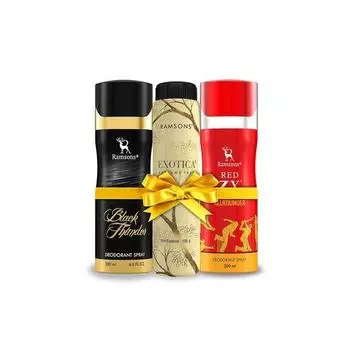 RAMSONS Deo Talc Combo | 1 Red ZX - Allrounder Дезодорант-спрей - 200 мл | 1 Black Thunder Дезодорант-спрей - 200 мл | 1 Exotica Perfume Talc - 100 г