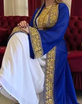 Рамзан Марокканское свадебное платье Абая Необычный кафтан Жоржетта Дубай Фараша Куртка XS синий