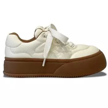 Ran Yan casual shoes cowhide round head thick sole heightened cute big head bread shoes board shoes women 34