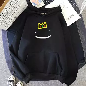 Ranboo x смайлик с короной Толстовка Аниме мечта SMP мерч Толстовки Wo Унисекс Унисекс с длинным рукавом y2k Толстовка с круглым вырезом Уличная одежда 2XL