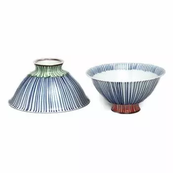 Ranchant Rice Bowl Pair Tea Bowl Multi Tokusa N714279 Arita Ware Made in Japan (Large 12.66.4cm Small 11.55.8cm)